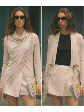 Lovestitch Carys Convertible Asymmetrical Fringe Wrap Cardigan Sweater